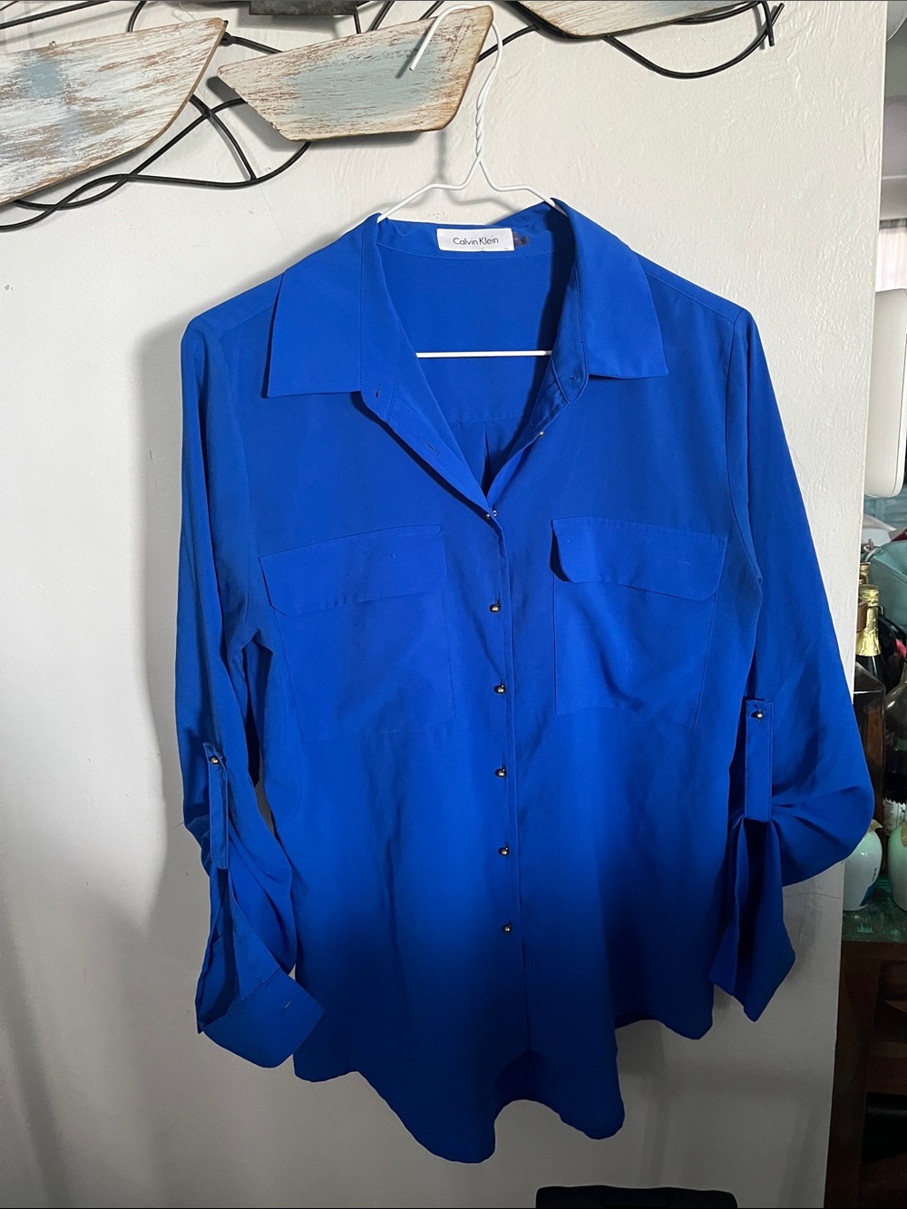 Calvin Klein Cobalt Blue Button-Front Blouse